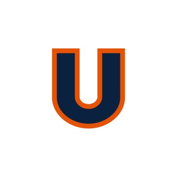 Blue U with Orange outline against white background.